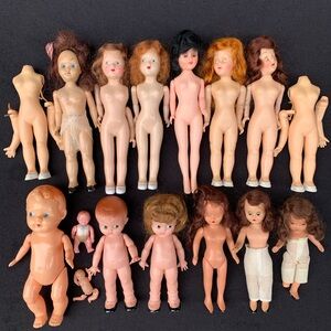 Vintage Art Project Crafters Lot Celluloid Plastic Dolls Red Black Brunette MCM